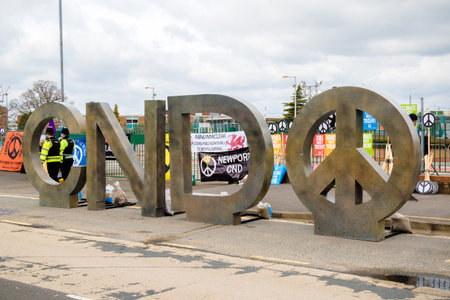 Aldermaston, United Kingdom, 1st April 2018:- CND protesters gather outside the main gate to the AWE...