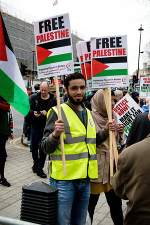 London, United Kingdom, 7st April 2018:- Protesters gather outside Downing Street in London to...