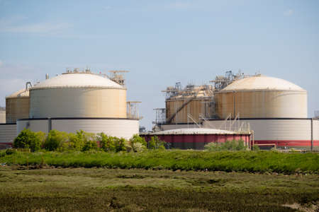 Storage tanks for LNG on the Isle of Grain, Kent, UKの写真素材
