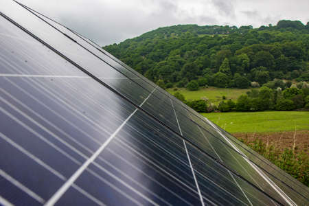 Photovoltaic panels on a cloudy dayの写真素材
