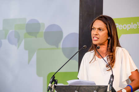 London, United Kingdom, 23rd June 2018:- Gina Miller who took the UK Government to the UK Supreme court and won over Parliament's role in Brexit speaks for a People's vote on the final UK Brexit dealのeditorial素材