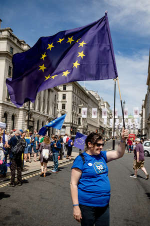 London, United Kingdom, 23rd June 2018:- The March for a People's Vote in Central London demanding a vote on the final deal on Britain's exit from the EUのeditorial素材