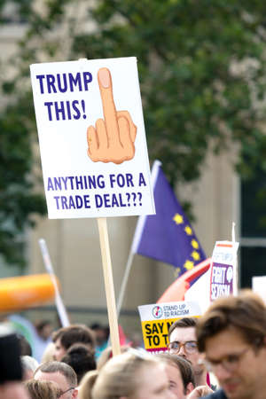 London, United Kingdom, 13th July 2018:Placards carried by anti Donald Trump protesters marching in central Londonのeditorial素材