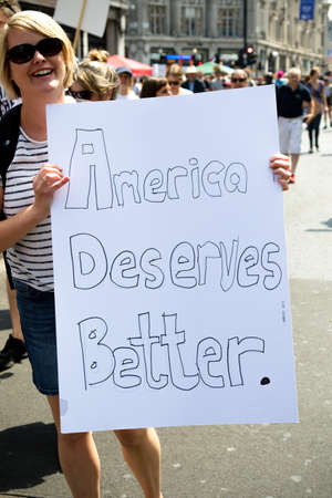 London, United Kingdom, 13th July 2018:Placards carried by anti Donald Trump protesters marching in central Londonのeditorial素材