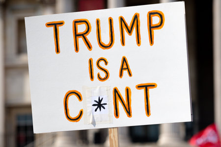 London, United Kingdom, 13th July 2018:Placards carried by anti Donald Trump protesters marching in...
