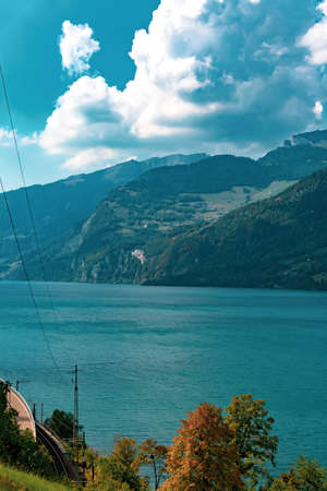 A view of Lake Walensee in Switzerlandの写真素材
