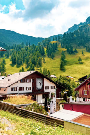 Malbun, Liechtenstein, 20th August:- Buildings in Malbun, Liechtenstein's only ski resort in the summerのeditorial素材