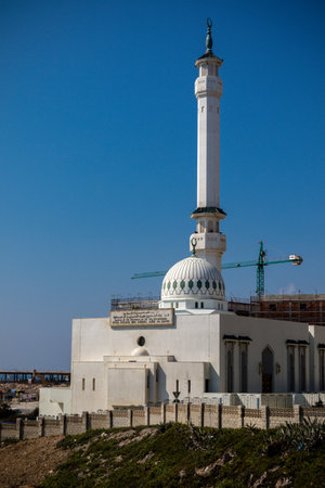Gibraltar, United Kingdom, 2nd October 2018:-Ibrahim-al-Ibrahim Mosque, Europa Point, Gibraltar. Gibraltar is a British Overseas Territory located on the southern tip of Spain.のeditorial素材