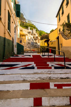 Gibraltar, United Kingdom, 3rd October 2018:- Steps painted with the British flag in Gibraltar. Gibraltar is a British Overseas Territory located on the southern tip of Spain.のeditorial素材