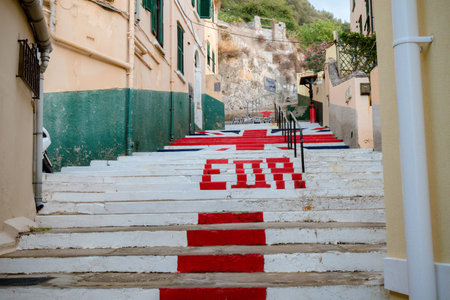 Gibraltar, United Kingdom, 3rd October 2018:- Steps painted with the British flag in Gibraltar and...
