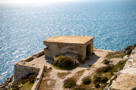 Bunker at Europa Point, southern end of Gibraltar. Gibraltar is a British Overseas Territory located on the southern tip of Spain.の写真素材