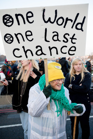 London, United Kingdom, November 17th:- Extinction Rebellion protesters block Westminster Bridge in...