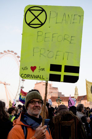 London, United Kingdom, November 17th:- Extinction Rebellion protesters block Westminster Bridge in...