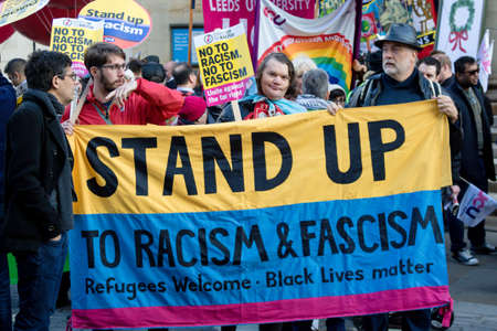 London, United Kingdom, November 17th:- The Stand Up To Racism march through central London from the BBC to near Downing Street in Whitehallのeditorial素材