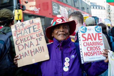 London, United Kingdom, November 17th:- The Stand Up To Racism march through central London from the...