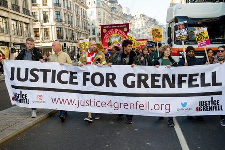 London, United Kingdom, November 17th:- Justice for Grenfelll marchers at the Stand Up To Racism...