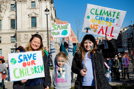London, UK, United Kingdom 15th February 2019:- Striking school aged children in central London over...