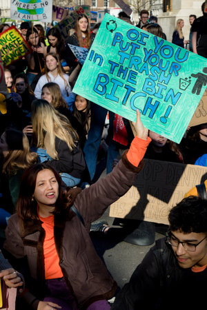 London, UK, United Kingdom 15th February 2019:- Striking school aged children in central London over...