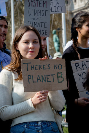 London, United Kingdom, March 29th 2019:- School aged protesters outside the British Parliament...
