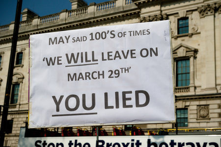 London, United Kingdom, March 29th 2019:- Pro Brexit protesters outside the British Parliament...