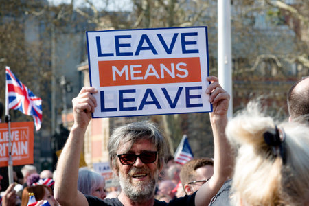 London, United Kingdom, March 29th 2019:- Pro Brexit protesters outside the British Parliament...