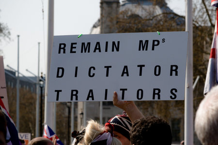 London, United Kingdom, March 29th 2019:- Pro Brexit protesters outside the British Parliament demanding a No Deal Brexit leaving on WTO termsのeditorial素材