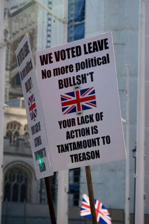 London, United Kingdom, March 29th 2019:- Pro Brexit protesters outside the British Parliament demanding a No Deal Brexit leaving on WTO termsのeditorial素材