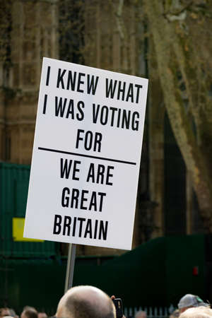 London, United Kingdom, March 29th 2019:- Pro Brexit marchers outside the British Parliament on the day the UK should have left the EUのeditorial素材