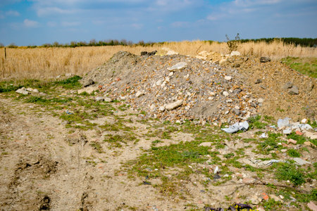 Builder's rubble illegally dumped in the countryside