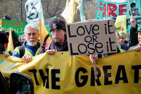 London, United Kingdom, 15th April 2019:- Extinction Rebellion protesters in Parliament Square,...