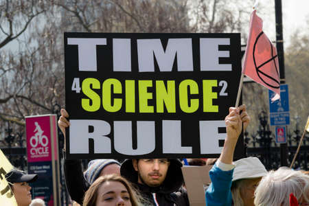London, United Kingdom, 15th April 2019:- Extinction Rebellion protesters in Parliament Square, protesting about climate change.のeditorial素材