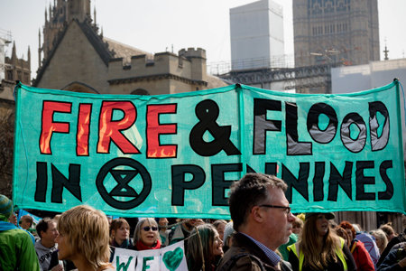 London, United Kingdom, 15th April 2019:- Extinction Rebellion protesters in Parliament Square,...