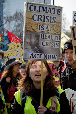 London, United Kingdom, 15th April 2019:- Extinction Rebellion protesters in Parliament Square,...