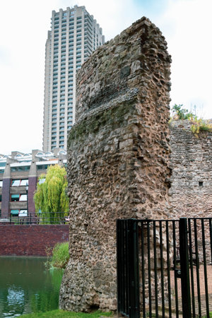 London, United Kingdom, August 3rd 2019:- Ruins of the old Roman Walls built to protect Londinium