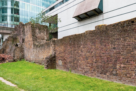 London, United Kingdom, August 3rd 2019:- Ruins of the old Roman Walls built to protect Londinium