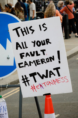 London, United Kingdom, August 31st 2019:- Protesters in Whitehall, Central London protesting Prime...