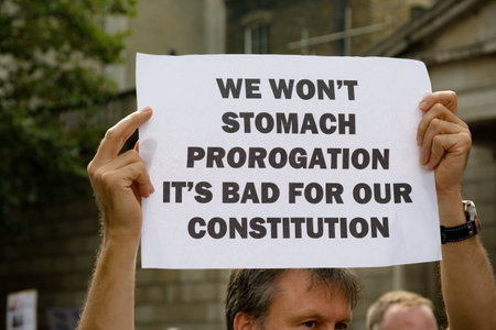 London, United Kingdom, August 31st 2019:- Protesters in Whitehall, Central London protesting Prime...