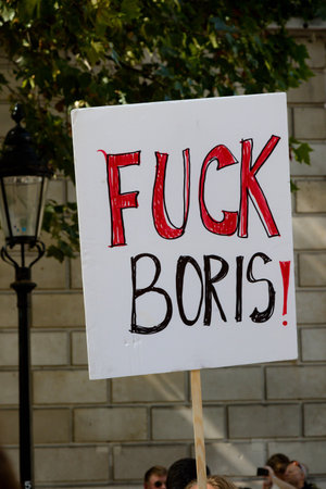 London, United Kingdom, August 31st 2019:- Protesters in Whitehall, Central London protesting Prime...