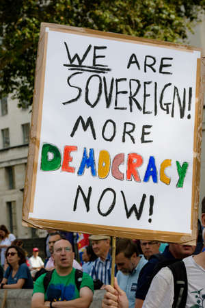 London, United Kingdom, August 31st 2019:- Protesters in Whitehall, Central London protesting Prime Minister Boris Johnson's plan to suspend Parliament for five weeksのeditorial素材