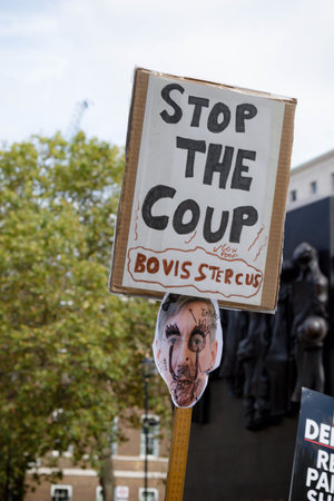 London, United Kingdom, August 31st 2019:- Protesters in Whitehall, Central London protesting Prime...