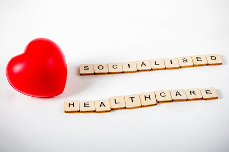 Healthcare concept showing a heart and the message socialised healthcare