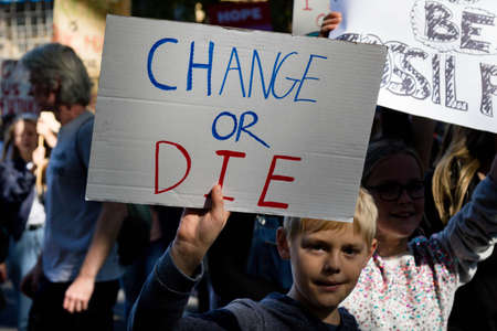 London, United Kingdom, 20th September 2019:- Climate Change Protesters gather in Westminster, central London near the British Parliament as part of a global day of protestのeditorial素材