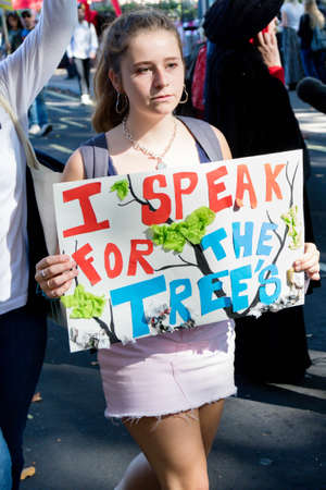London, United Kingdom, 20th September 2019:- Climate Change Protesters gather in Westminster, central London near the British Parliament as part of a global day of protestのeditorial素材