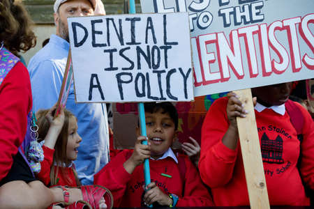 London, United Kingdom, 20th September 2019:- Climate Change Protesters gather in Westminster, central London near the British Parliament as part of a global day of protestのeditorial素材