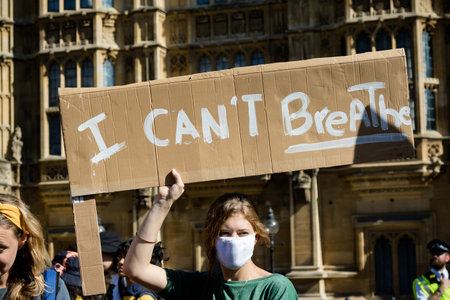 London, United Kingdom, 20th September 2019:- Climate Change Protesters gather in Westminster,...