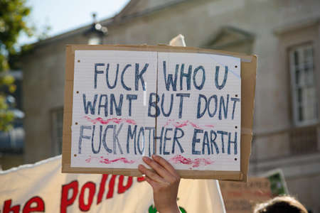 London, United Kingdom, 20th September 2019:- Climate Change Protesters gather in Westminster, central London near the British Parliament as part of a global day of protestのeditorial素材
