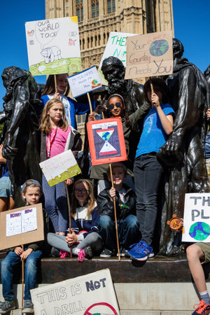 London, United Kingdom, 20th September 2019:- Climate Change Protesters gather in Westminster,...