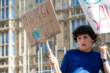 London, United Kingdom, 20th September 2019:- Climate Change Protesters gather in Westminster,...