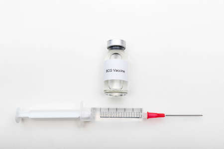 Medical concept showing medical a medical vial reading BCG Vaccine and a syringeの写真素材