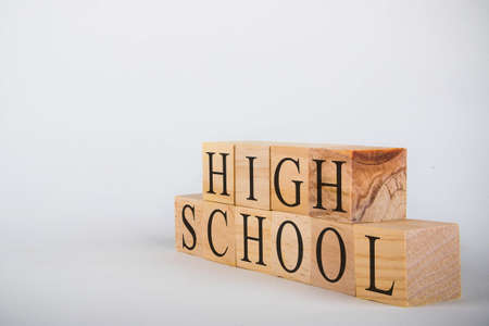 Wooden cubes with lettering spelling High Schoolの写真素材